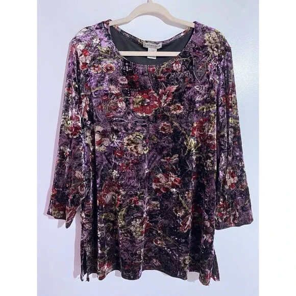 Velvet Burnout Blouse Top 1X Purple Floral Whimsigoth Fairygrunge Boho Feminine - Picture 1 of 10